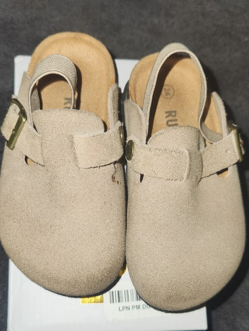 Kids Neutral Beige Suede Slingback Clog Slippers